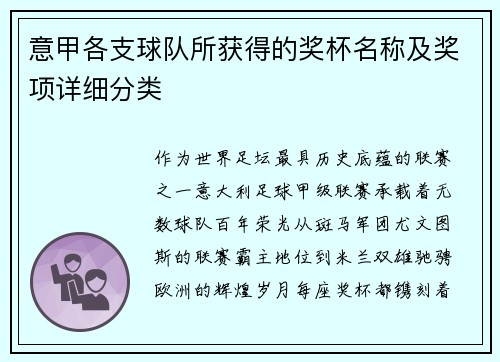 意甲各支球队所获得的奖杯名称及奖项详细分类