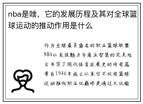 nba是啥，它的发展历程及其对全球篮球运动的推动作用是什么